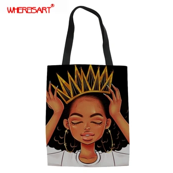 

WHEREISART African Girls Design Shoulder Handbags Female Summer Beach Bag For Women Canvas Tote Bags Casual Girls Shopping Bag