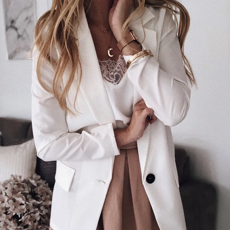Женская куртка, Блейзер, пальто размера плюс 5XL, черная элегантная Офисная Женская верхняя одежда, осень, женская одежда с длинным рукавом - Цвет: White