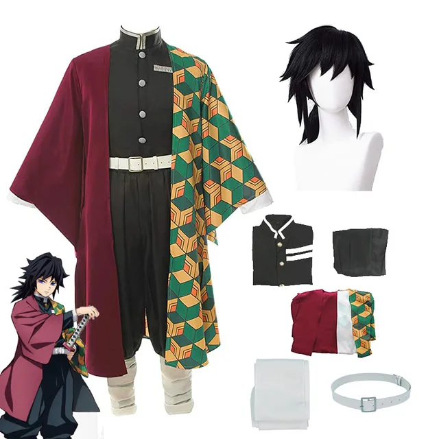 Anime Demon Slayer Kimetsu No Yaiba Tomioka Giyuu Cosplay Costume Suit Uniforms Costumes Wig Child Adult Party Costume Suit Wig