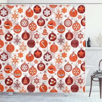 

Christmas Shower Curtain, Classical Themed Old Fashioned Celebration Carols Winter Design Patterns, Cloth Fabric Bathroom Decor