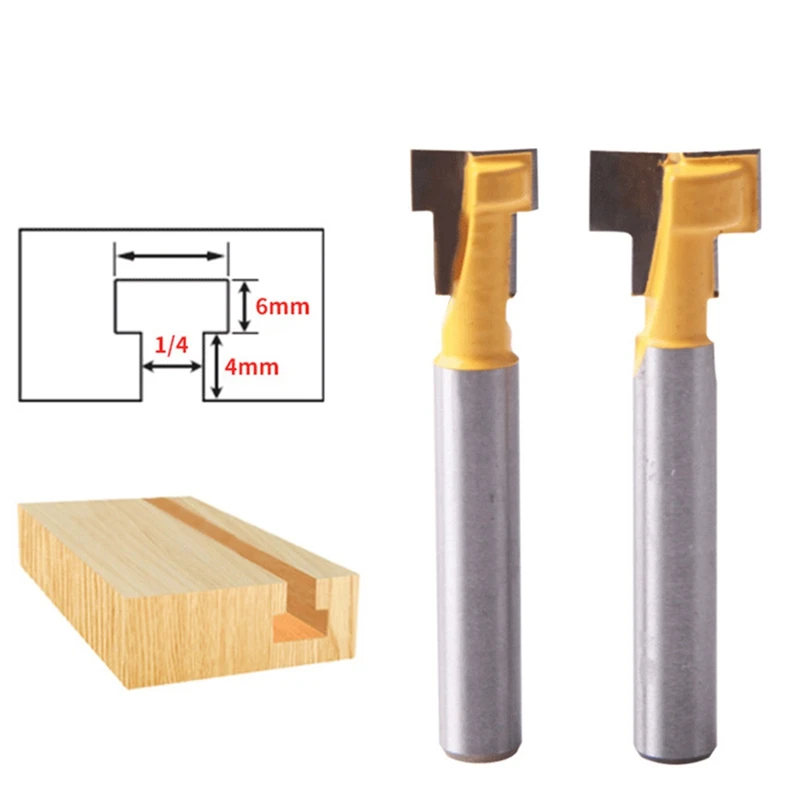 

2pcs/set 1/4 Inch Shank T-Slot Keyhole Cutter Wood Router Bit Carbide Cutter For Wood Hex Bolt T-Track Slotting Milling Cutters