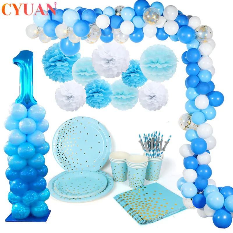 First Birthday Boy Party Decorations Bunting Garland Balloons Baby Shower Tableware Set Kids 1st Supplies | Дом и сад