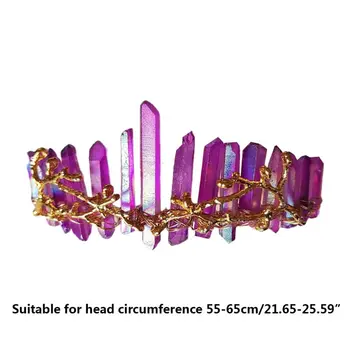 

Women Crossed Faux Raw Crystal Queen Tiara Alloy Tree Branch Crown Aura Headband 40JF
