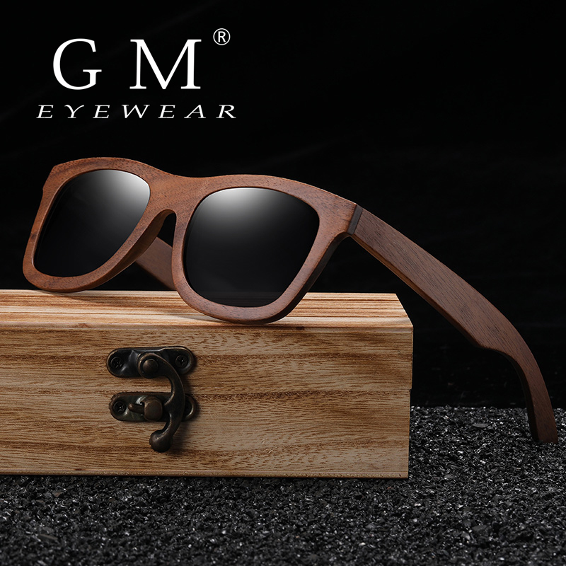 GM Brand Fashion 100% Handmade Natural Walnut Wooden Men Sunglasses Polarized Sun Glasses Women UV400 Mirror Eyewear S856CB