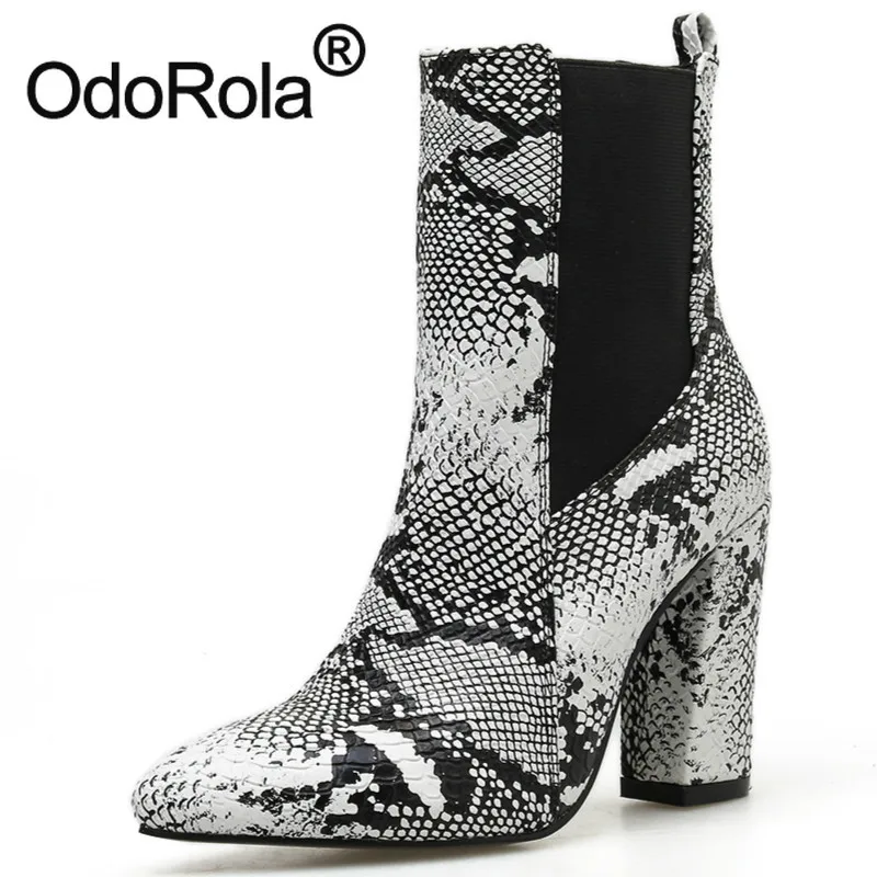 

2019 New Boots Women Block Heel Mid-calf Sexy Serpentine Boots Quality Leather Autumn Winter Boots Party Dress Shoes Size 42