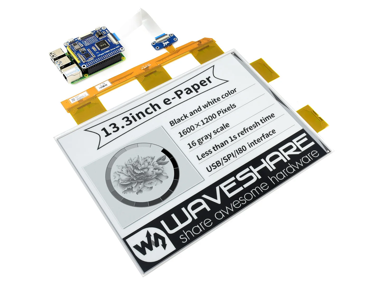 Waveshare-13.3 ġ e-Paper e-Ink ÷ , 1600x1200 ػ, 16 ׷ , κ  ħ ,   
