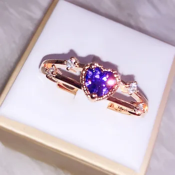 

14K Rose Silod Gold Ring for Women Christmas Blue Heart Diamond Fine Jewelry for Luxury Vintage Anniversary Gold Rings Women