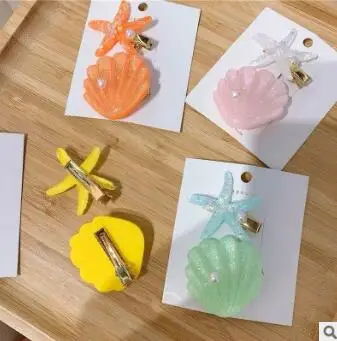100 компл./лот 2 шт./компл. DIY многоракушечные жемчужные заколки для волос BB простые боковые заколки для волос Морская звезда Уход за волосами Аксессуары для укладки инструменты HA732