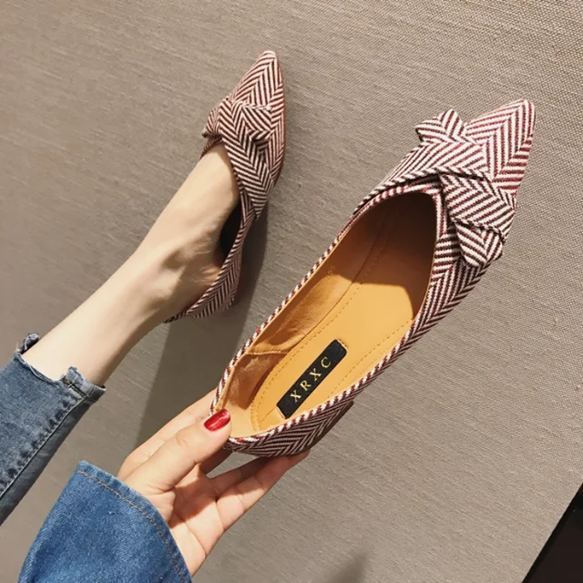 Women Flats Pointed Toe Bowknot Black Red Extra Big Size 43 44 45 46 Plus Small Size 31 32 33 Lady Flat Heel Shoes Casual Shoes 2