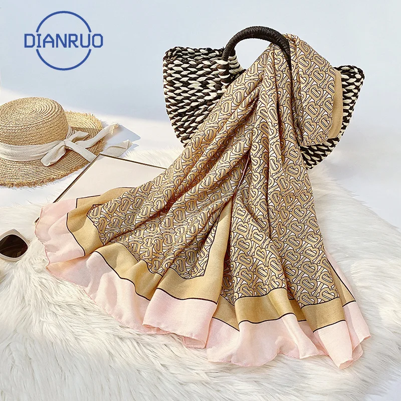 DIANRUO Travel Sunscreen Cotton Linen Geometry Silk Scarf Women Printed Shawl Scarves Chiffon Hijab Pashmina Poncho Cape R351 |