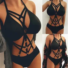 Plus Size Bandage Lingerie Corset Push Up Top Bralette Cage Bra Womens New Hollow Strappy Bustier Black Underwear