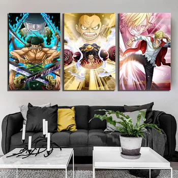 

3 Pcs Cartoon Pictures Luffy Zoro Sanji Straw Hat Pirate ONE PIECE Anime Poster Canvas Art Paintings for Living Room Home Decor