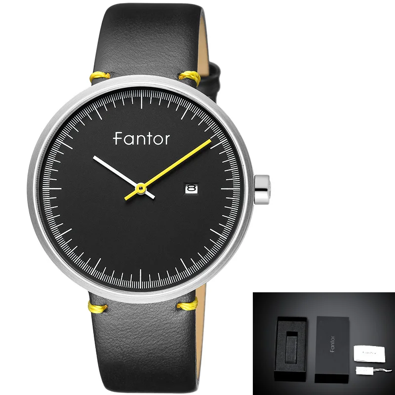 Fantor, мужские Ультра тонкие минималистичные часы, мужские топ Брендовые повседневные кварцевые часы с датой, кожаные Наручные часы, мужские водонепроницаемые часы для мужчин - Цвет: WF1019G03