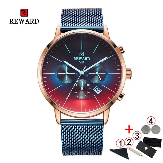 1 steel blue box Красочные блестящие наручные часы для мужчин Топ бренд класса люкс хронограф мужские часы водонепроницаемые кварцевые мужские наручные часы - Цвет: 1 steel blue box