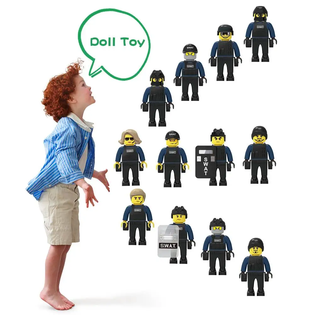 12PCS Set Police City Dolls Armed Figures legoingly Building Blocks with A Variety of Shapes and 5
