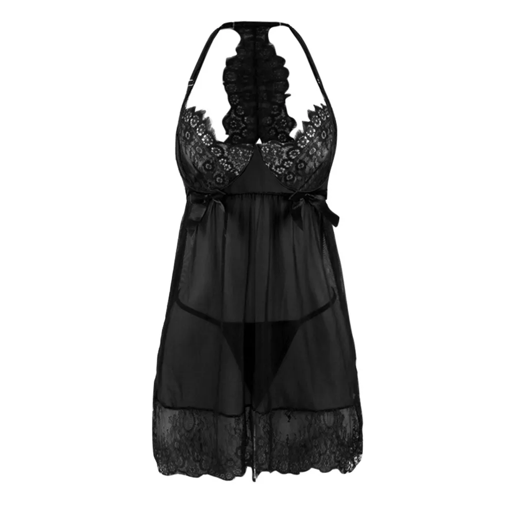 Сексуальная ночная рубашка, женское кружевное белье с бантом, ночное белье, ночная сорочка, платье для сна, сорочка для женщин размера плюс S-5XL#1
