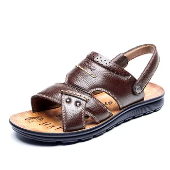 

2020 Summer Shoes Men Beach Sandals Genuine Leather Flat Men Sandals Non-slip Soft Leather Holiday Summer Male Shoes KA2210