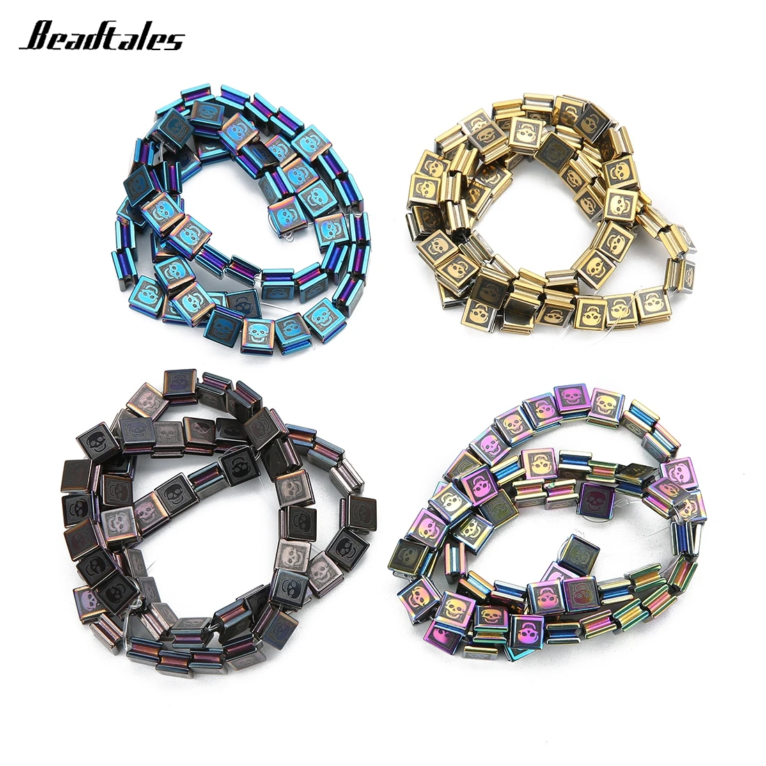 Бусины Beadtales из Квадратного камня бусины с надписью в виде черепа гематита для