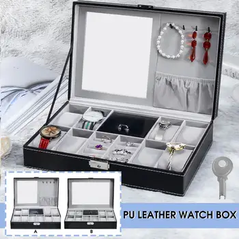 

NEW 2 In One 8 Grids+3 Mixed Grids Storage Black PU Leather Watch Boxes Organizer Box Luxury Jewelry Ring Display Watch Case