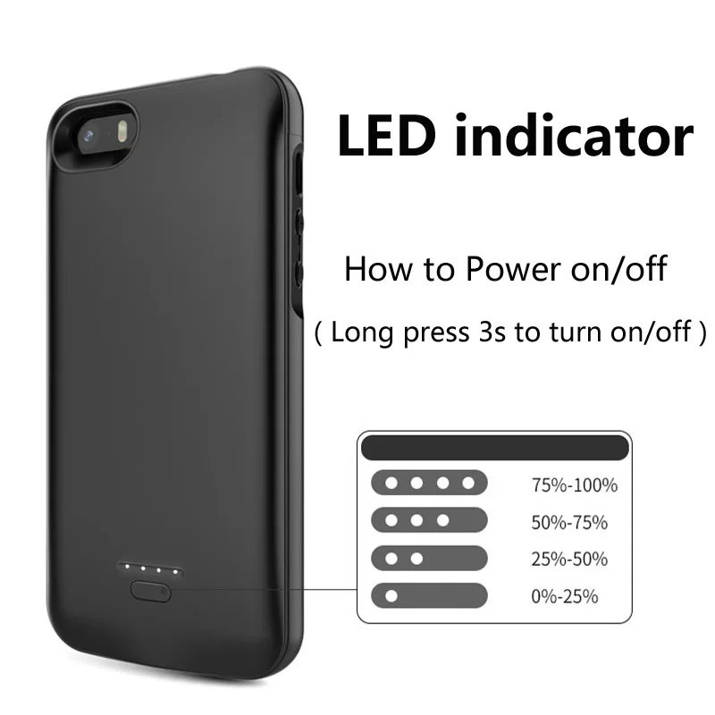 4000mah Battery Charger Case For iPhone 5 5s 5SE Battery Case Portable External Battery Charger for iPhone SE 5 5S Power Case