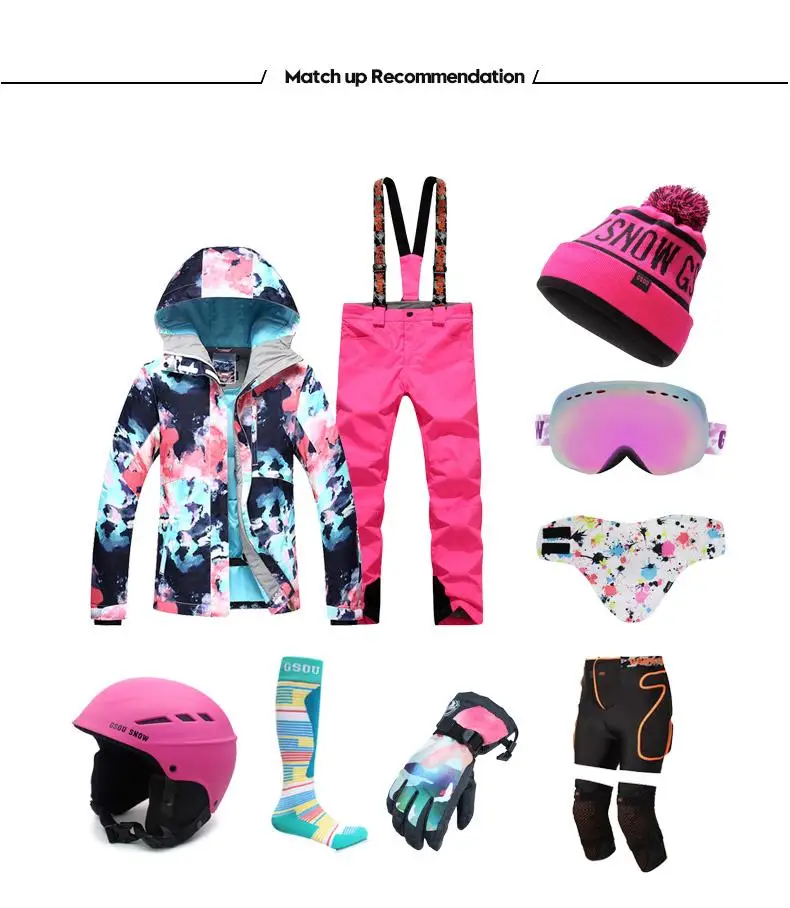Gsou зимние куртки и нагрудники Брюки Зимний спорт на открытом воздухе костюм для сноубординга наборы водонепроницаемый ветрозащитный-30 Теплый Лыжный спорт для женщин