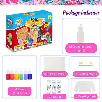 

45# Kids Water-based art paint set Marbling Kit DIY Painting on Water Creative Art Set of 6 Colors Painting tools for Kids