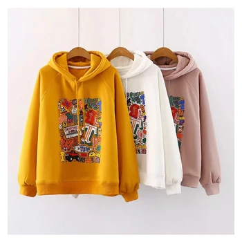 

Women Hoodies 2019 Autumn Winter Loose Long Sleeve Cartoon Printing Pullover Hoodie Female Casual Warm Hooded Sweatshirt