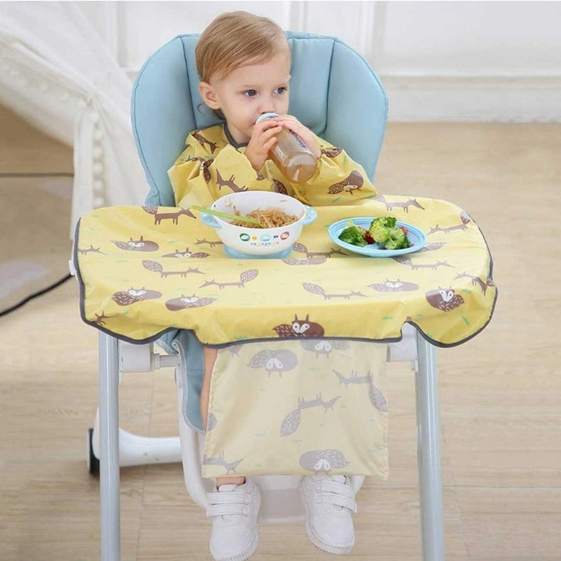 Newborn Long Sleeve Bib Coverall with Table Cloth Cover Baby Dining Chair Gown Waterproof Saliva Towel Burp Apron Food Feeding