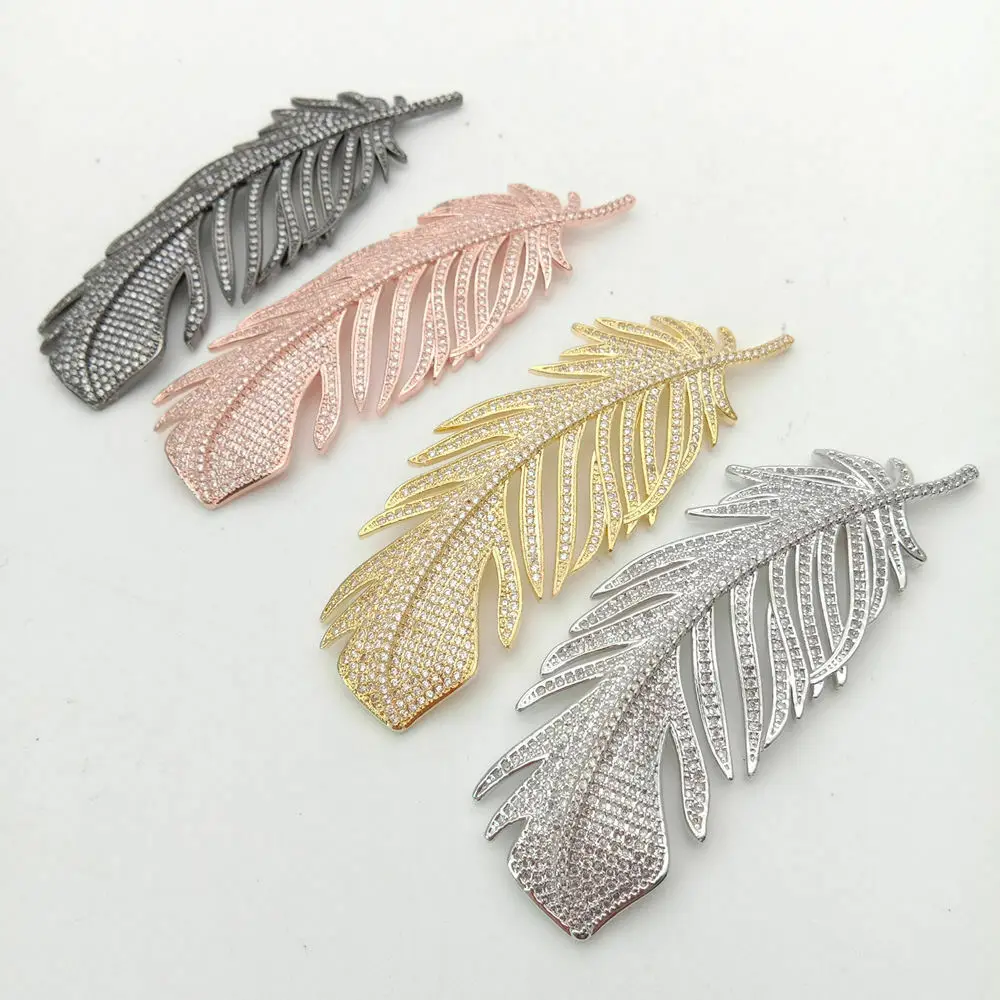 

32x82mm golden plated cubic zirconia micro pave Leather connector