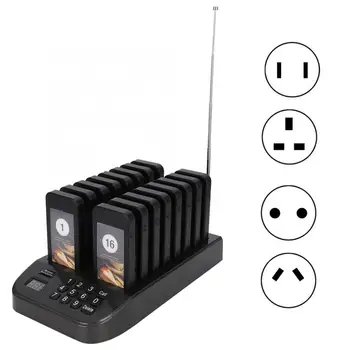 

1-to 16 Restaurant Wireless Calling Pager System Vibration LED Guest Waiting Calling System Transmitter+16 Pagers 100~240V