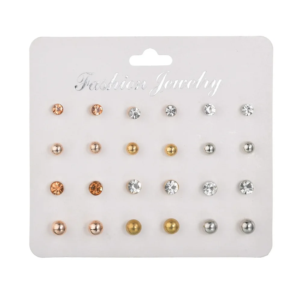 

12 pairs/set Pearl Earrings set For Women Jewelry Bijoux Brincos Pendientes Mujer Fashion Simulated pearl Crystal Stud Earrings
