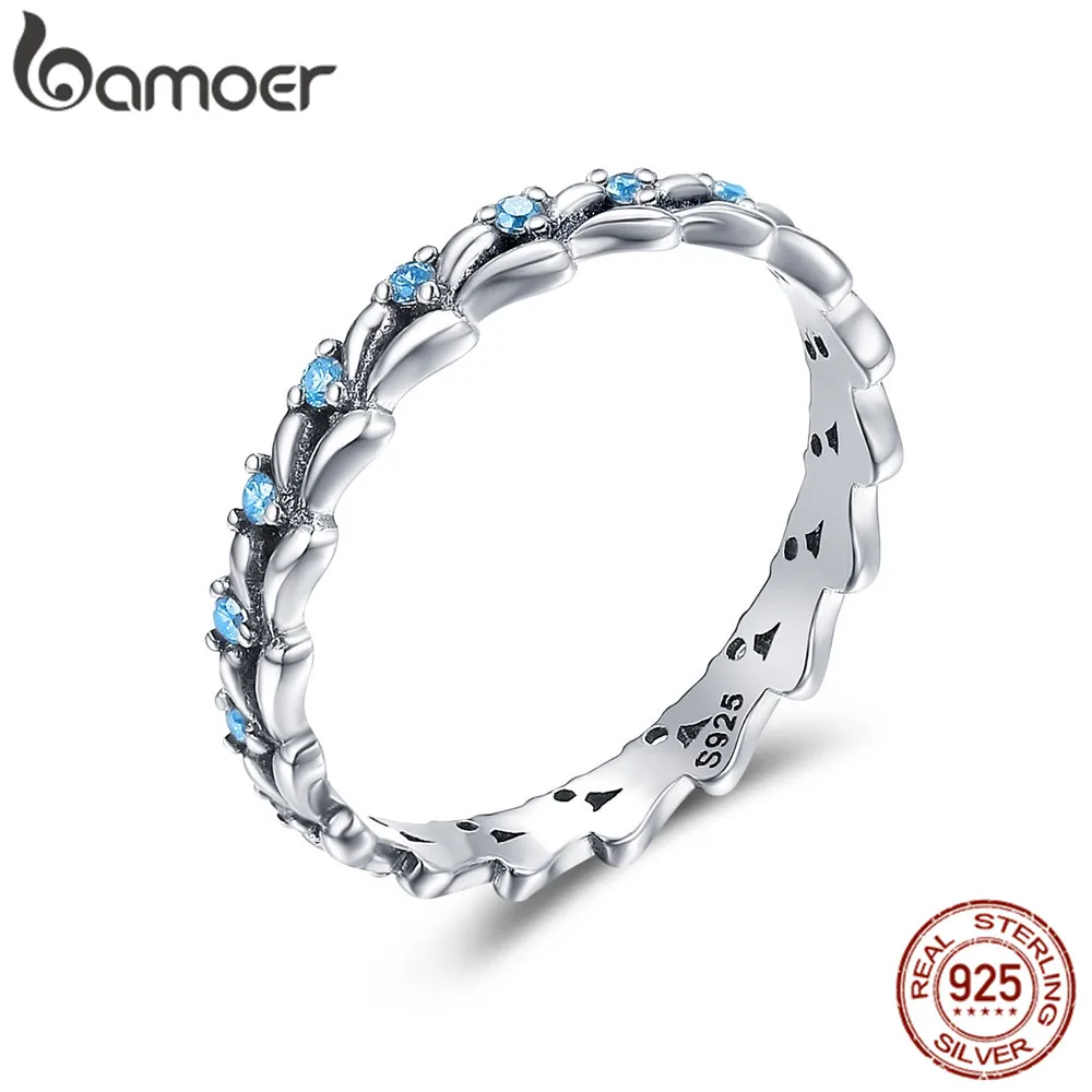 

BAMOER Blue Ocean Wave Stackable Finge Rings for Women Small Size Korean Style 925 Sterling Silver Fine Jewelry GXR162