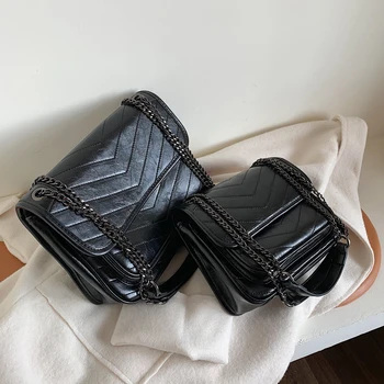 

Vintage Fashion Female Square Bag 2019 New High Quality Oil Leather Women's Designer Handbag Chain Shoulder Messenger Bag Purses