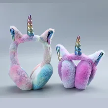 

2021NEW Ladies Unicorn Earmuffs Fashion Winter Warm Lovely Headwear Accessories Soft High Quality Autumn Rainbow Color Winter