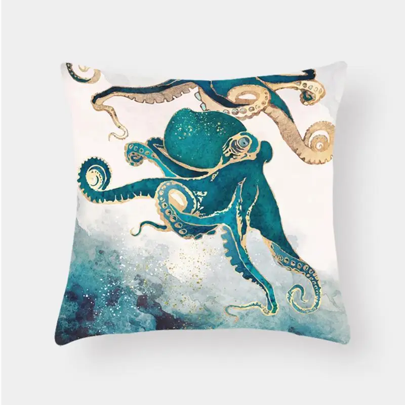 Nordic Style Octopus Cushion Blue Ocean World Wave Shark Whale Fish Mediterranean Sofa Pillow Cojines For Office Chair Backrest