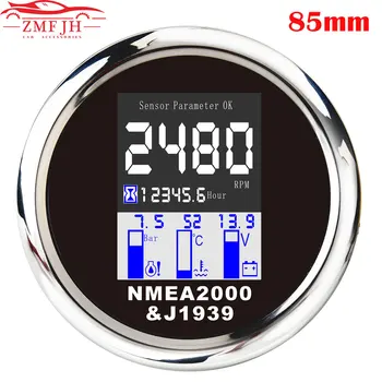 

New 85mm Tachometer Water Temp Oil Pressure 10 Bar for NMEA2000 4 In 1 Multi-function Digital Gauge with Alarm 9-32V Waterproof
