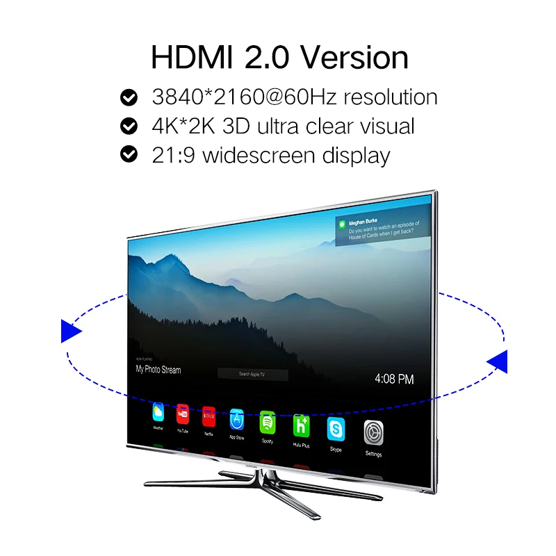 Shuliancable  HDMI-compatible Cable 4K 60Hz  2.0 Cable HDR 1m-5m all support 4K/60Hz for HDTV LCD Laptop XBOX PS3