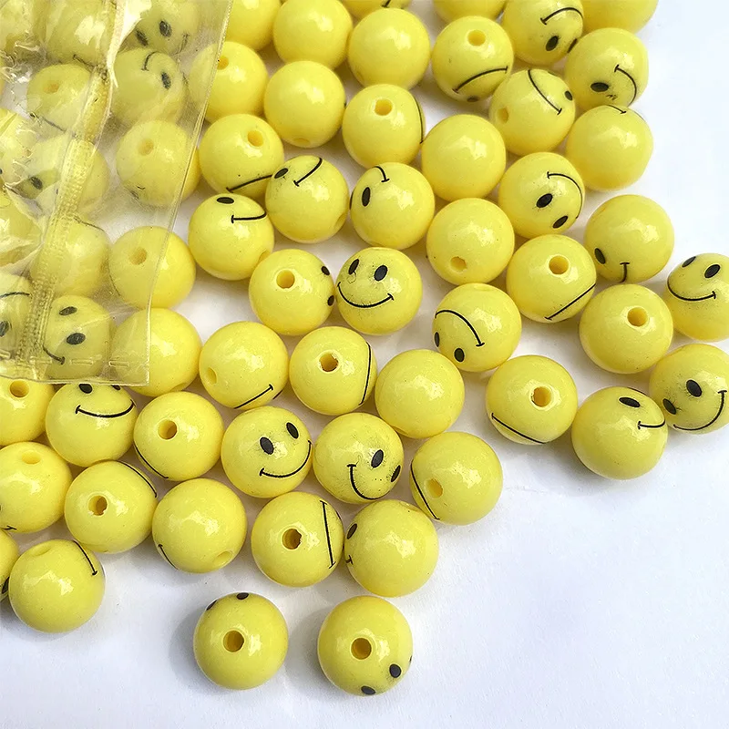 8-20mm Yellow Acrylic Smile Face Round Smiling Beads For Jewelry