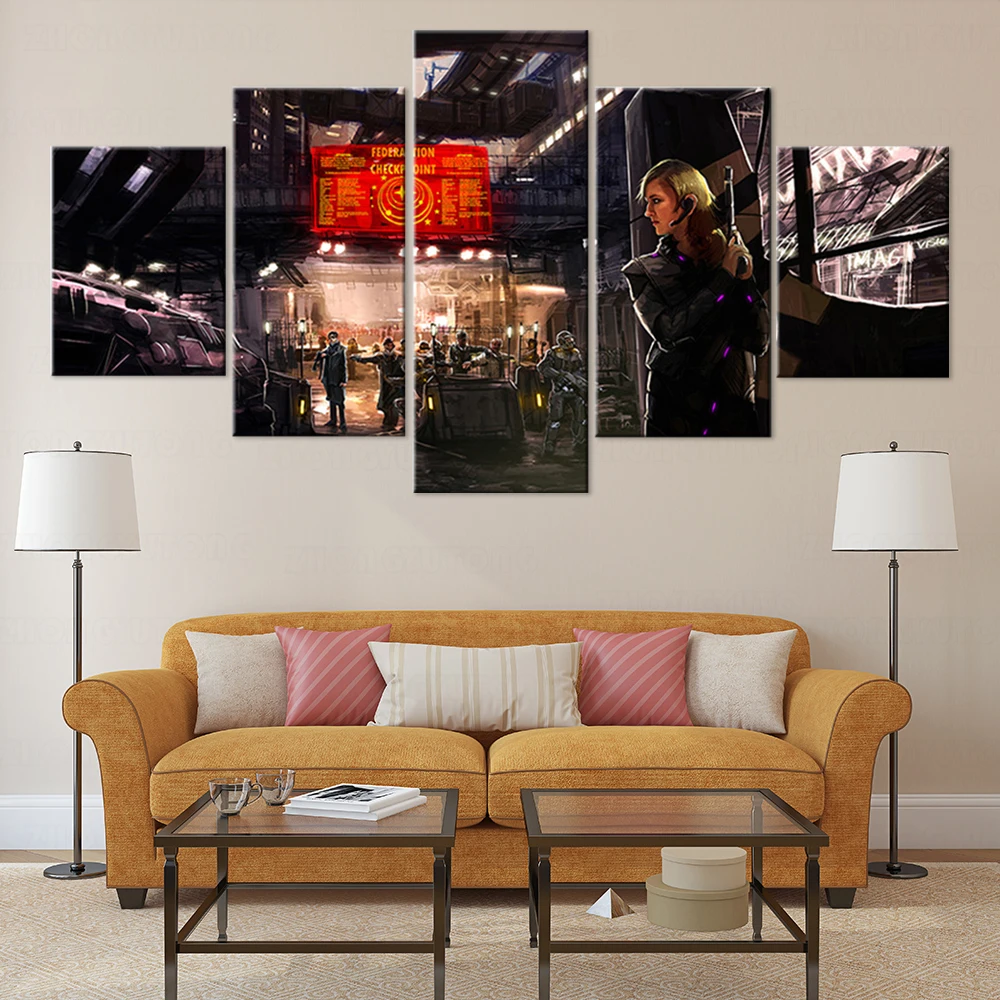 Elitedangerous Video Game Poster 5 Pieces Unframed Canvas Painting Canvas Art Wall Pictures For