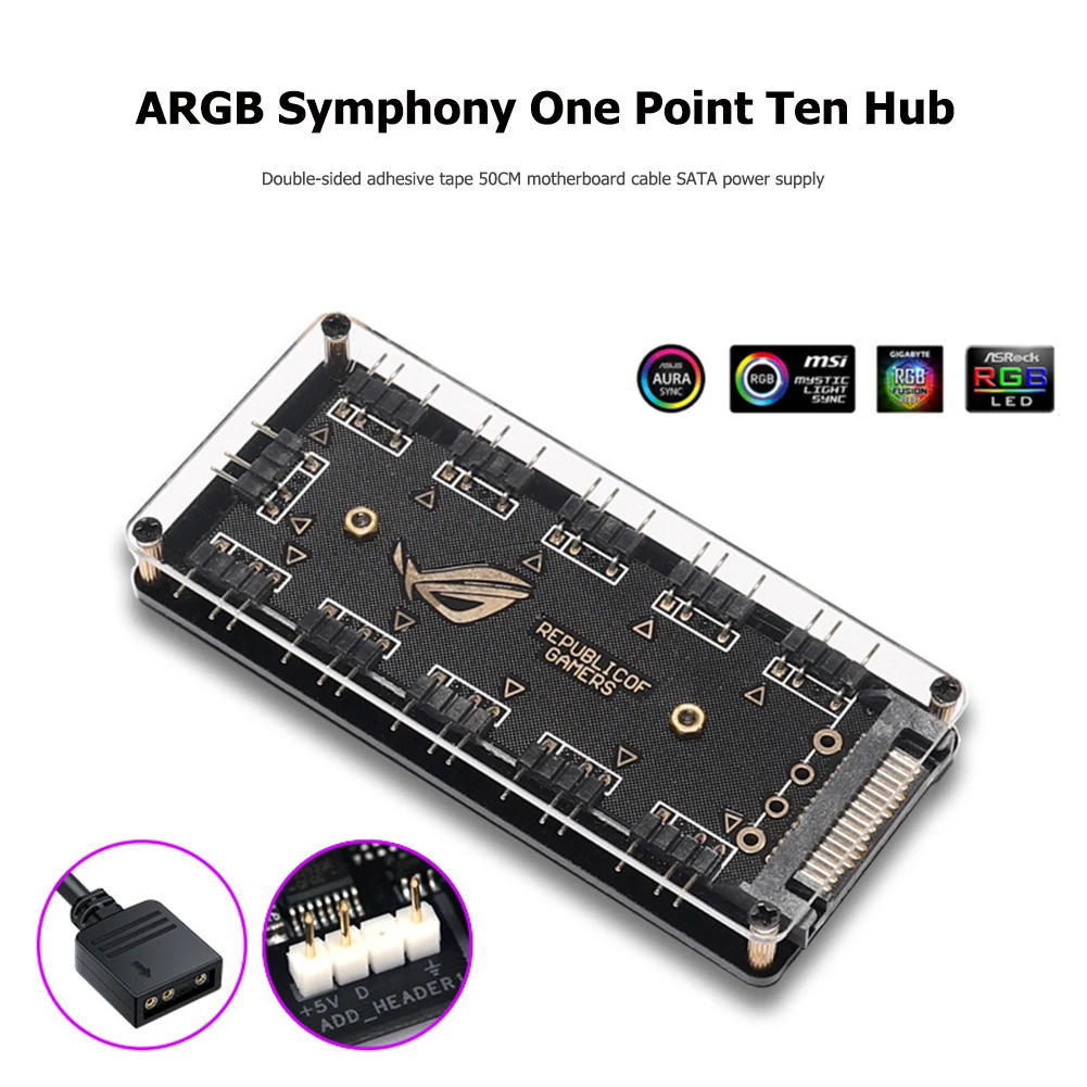 10 Порты RGB вентилятор хаб ПК настольный компьютер 5V 3PIN ARGB удлинитель сплиттер SATA