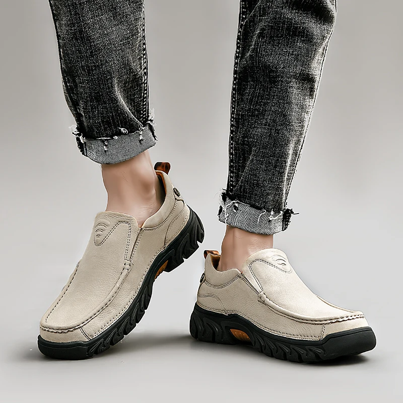 Manlootai Genuine Leather Men Casual Shoes Sneakers High Quality Mens Loafers Cowhide Breathable Driving Shoes Plus Size 38-45