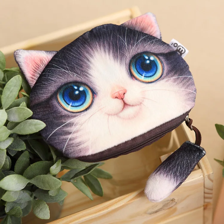 NEW Kawaii Novelty Simulation Cartoon Cat Pencil Case Soft cloth School Stationery Pen Bag Gift for Girl Boy Student Coin bag