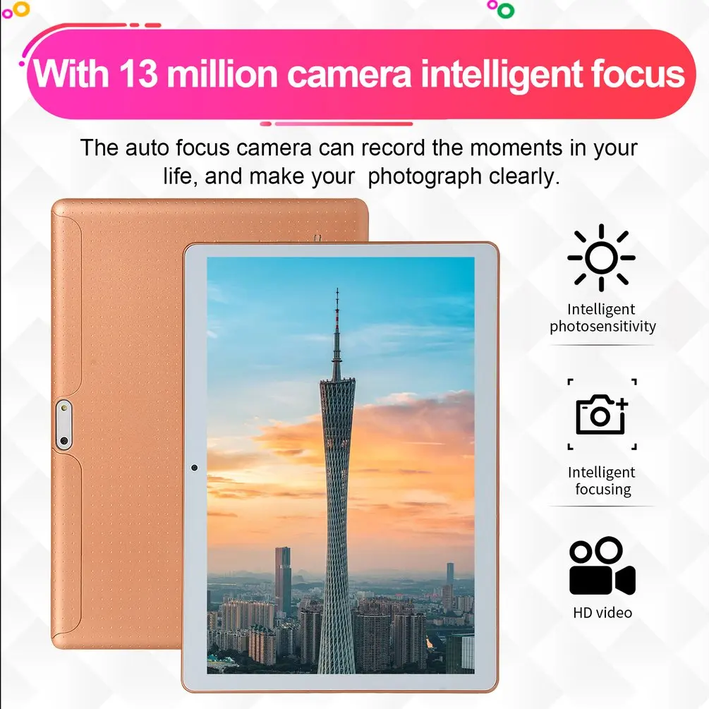 

KT107 Plastic Tablet 10.1 Inch HD Large Screen Android 8.10 Version Fashion Portable Tablet 8G+64G Gold Tablet Gold EU Plug