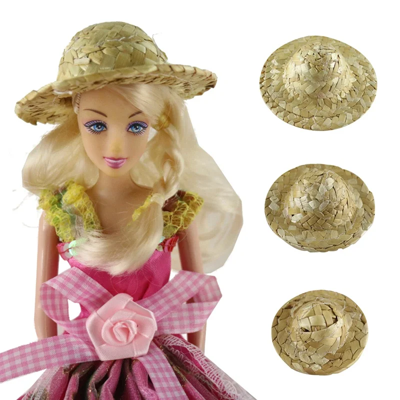 Mini Doll Straw Hat Summer Play Dressing Gift Jewelry Hand Knitting Decoration Kids Toy Pretend Ornament 3PCS /Set beach hat women sun hat