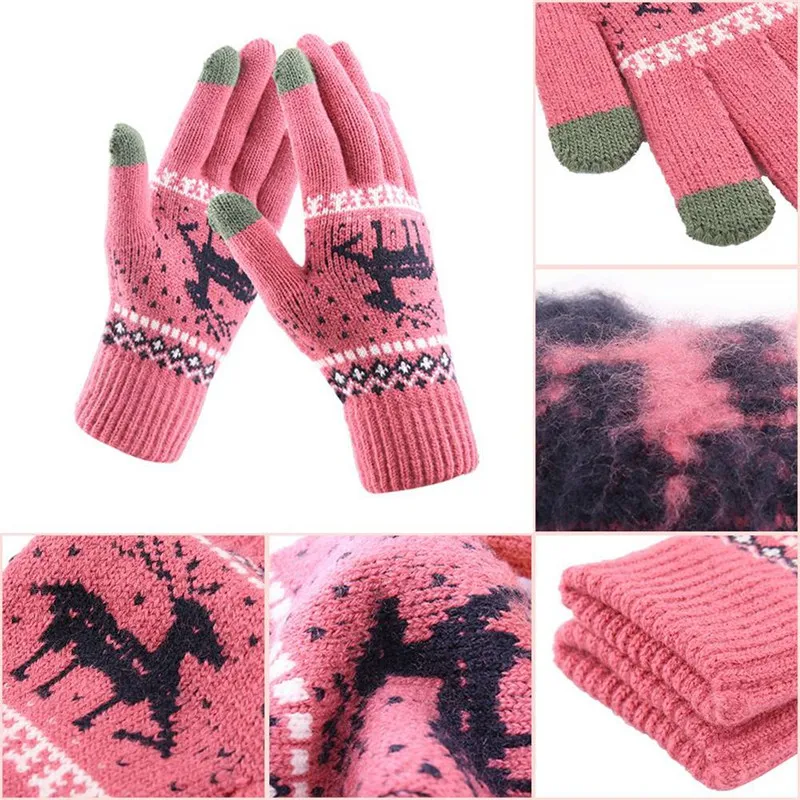 Women Winter Warm Kint Full Finger Fleece Lined Touch Screen Thermal Gloves