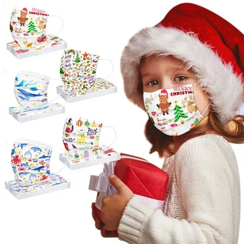 

50PC Kids Christmas print Mask Mascarillas Child 3Ply Ear Loop Mouth Mask Disposable Pollution mask for face mascarillas