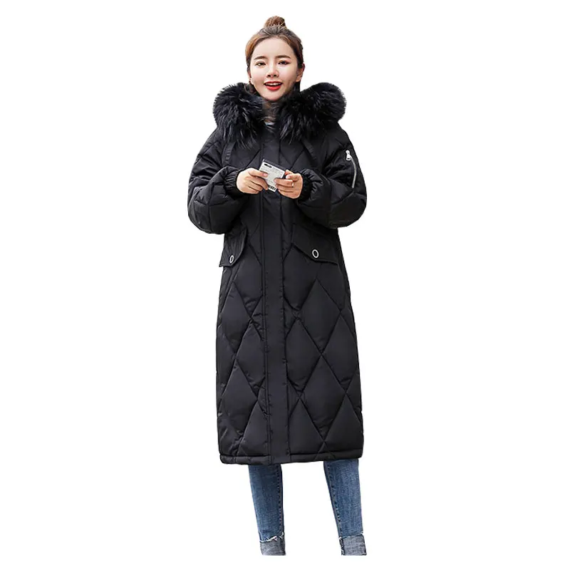 

Hooded Elastic Fur Collar Winter Down Coat Jacket Thick Warm Slim Women Casaco Feminino Female Jacket Abrigos Mujer Invierno