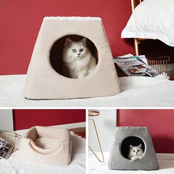 

Double Hair Foldable Pet Cat Hole Bed Warm Kennel House Puppy Sofa Cushion Pet Kitten Window Sleeping Kennel Interior Supplies