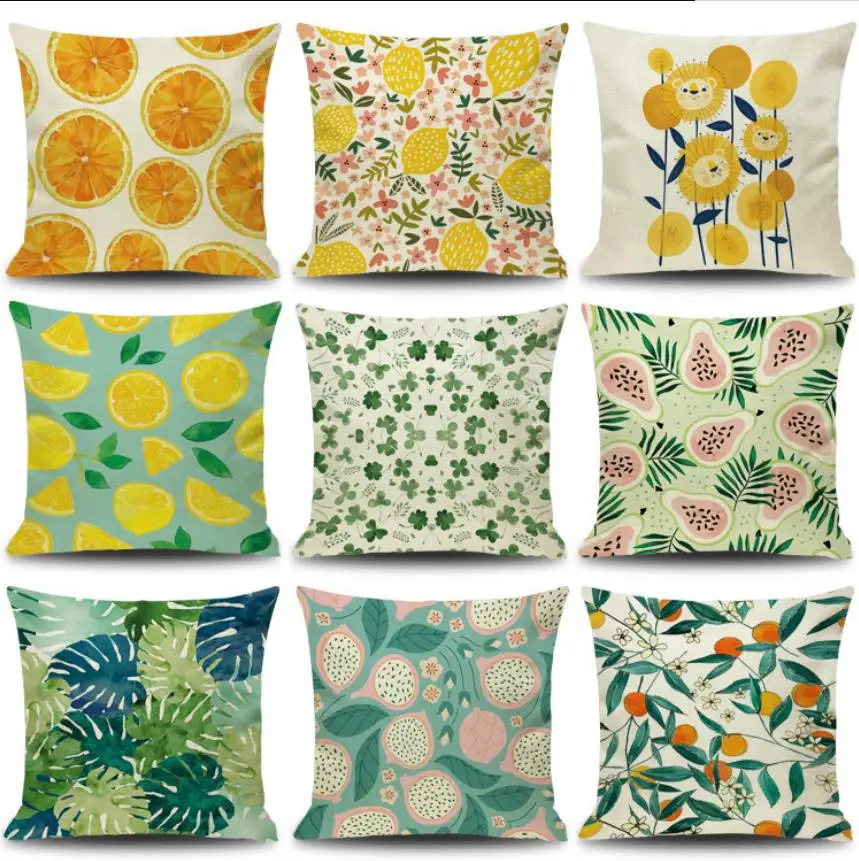 Green Plant Leaf Flower Cushion Geometric Decorative Throw Pillow Linen Pillowcase Home Decor Decoration Cushions 2