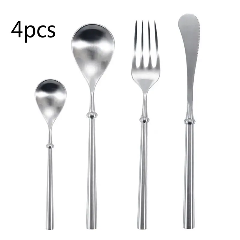 Silver 4pcs Высококачественная столовая посуда столовый набор из нержавеющей стали нож вилка ложка для кофе чай десерт ложка Красочные вечерние столовые приборы набор - Цвет: Silver 4pcs